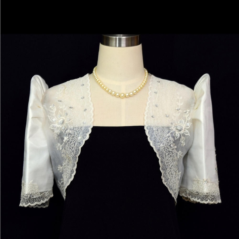 Filipiniana Embroidered Bolero Butterfly Sleeves White